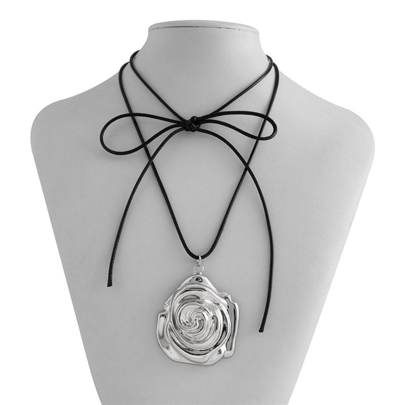 European and American metal ins irregular hollow pendant necklace geometric rose wax thread knotted necklace