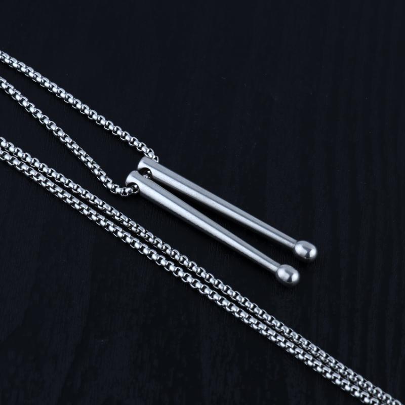 Jazz Band Drumsticks Pendant Necklace for Men Trendy Rockers Jewelry Stainless Steel Hip Hop Style Accessory