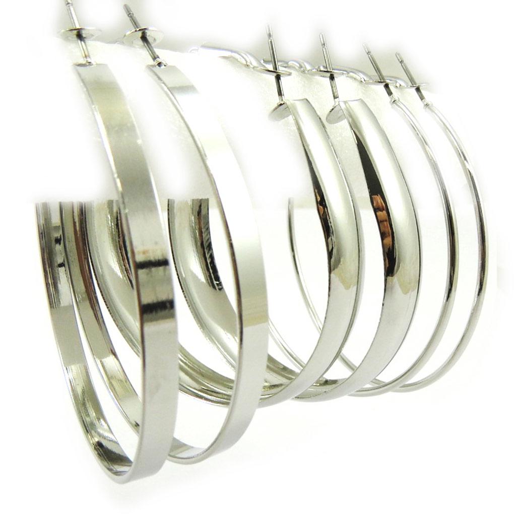 Les Trésors De Lily [L6069] - 3 Pairs of Silver 'Choréographie' Hoop Earrings Ø 6 Cm