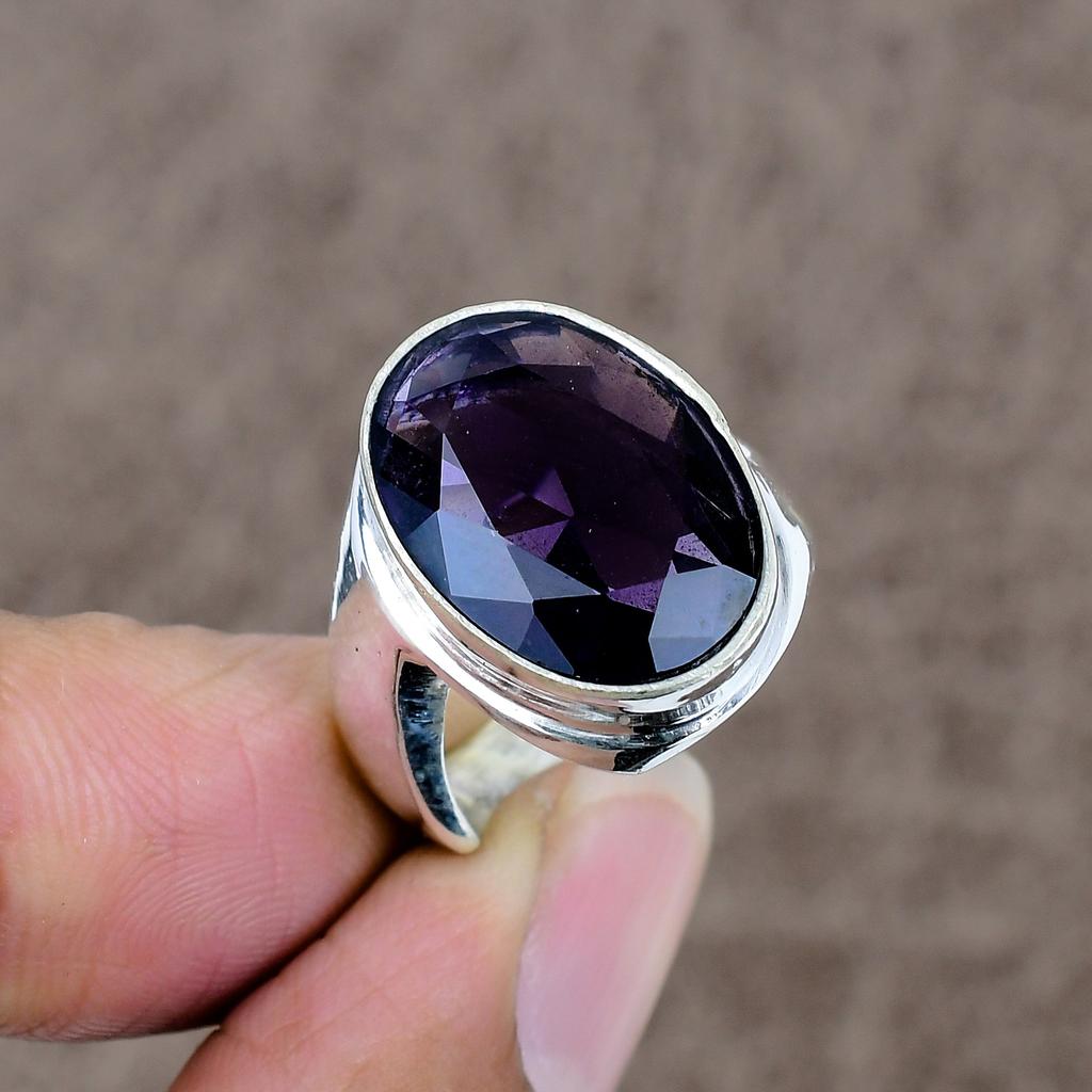 Amethyst Genstone Handmade 925 Sterling Silver Jewelry Ring Size 8 KKG-513