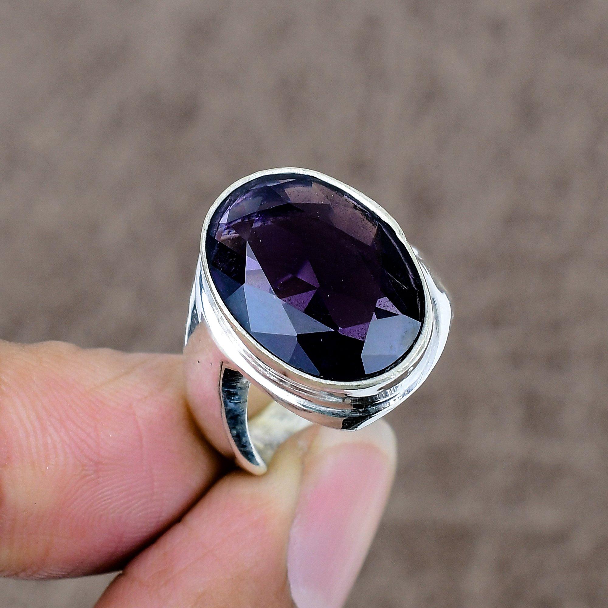 

Amethyst Genstone Handmade 925 Sterling Silver Jewelry Ring Size 8 KKG-513