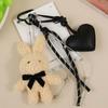 Plush Bunny Pendant, Leather Love Bag Pendant, Cartoon Doll, High-end Cute Keychain.