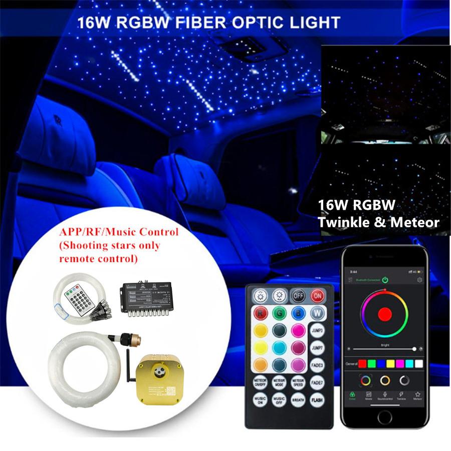 Car 16W RGBW Rotating Twinkle Smart Bluetooth APP /RF Music Volice Control Fiber Optic Star Ceiling Kit