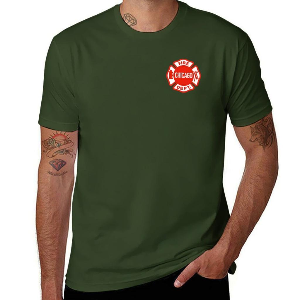 CHICAGO FIRE LOGO T-Shirt Korean Fashion Blacks Funnys T-shirts for Men Cotton