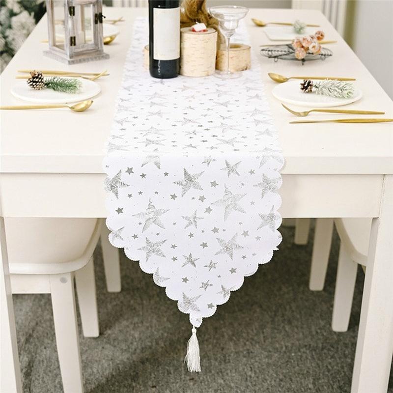 Merry Christmas Table Runner Bronzing Tassel Tablecloth Christmas Home Decoration New Year
