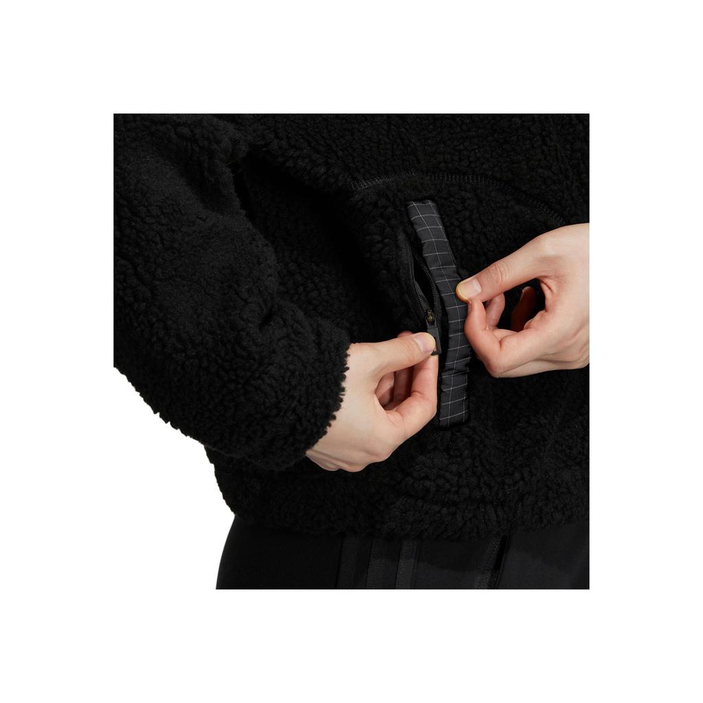 Adidas Logo Fleece-Lined Warm Long Sleeve Jacket Women Outerwear Black HM7096