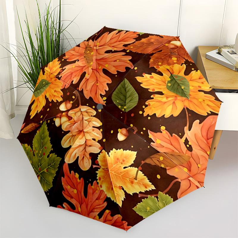 1pz Ombrello Pieghevole Automatico Foglie d'Autunno, Leggero Retrattile Compatto da Viaggio, Struttura Robusta a 8 Stecche, Raffinato Ombrello da Esterno151
