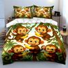 Cute Monkeys with Bananas Pattern Bedding Duvet Cover Set  (1*Duvet Cover 2*Pillowcases, without duvet insert)