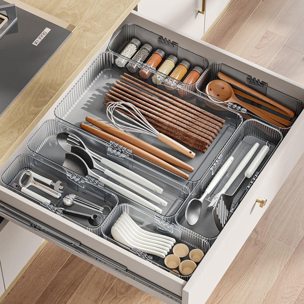 Transparent Drawer Tray Divided Drawer Storage Bin Multifunctional Expandable Drawer Organizer