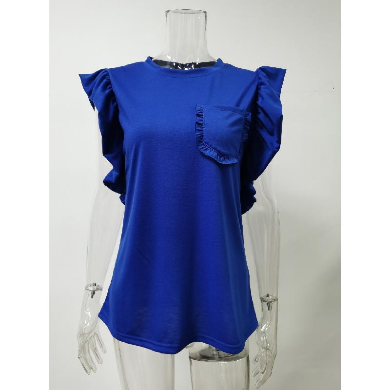 New 2026 Women's Round Neck Double Layer Ruffle Top Short Sleeve Casual T-Shirt