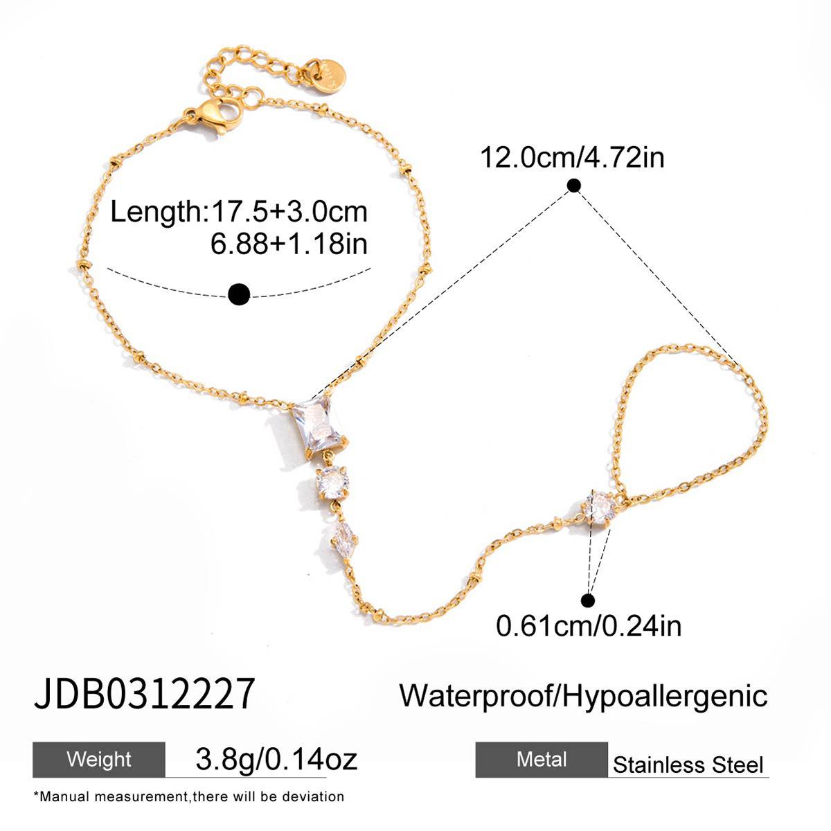 Jieding Stainless Steel Zircon Linked Finger Bracelet Luxury Minimalist Stackable Style Stainless Steel Hand Jewelry For Women