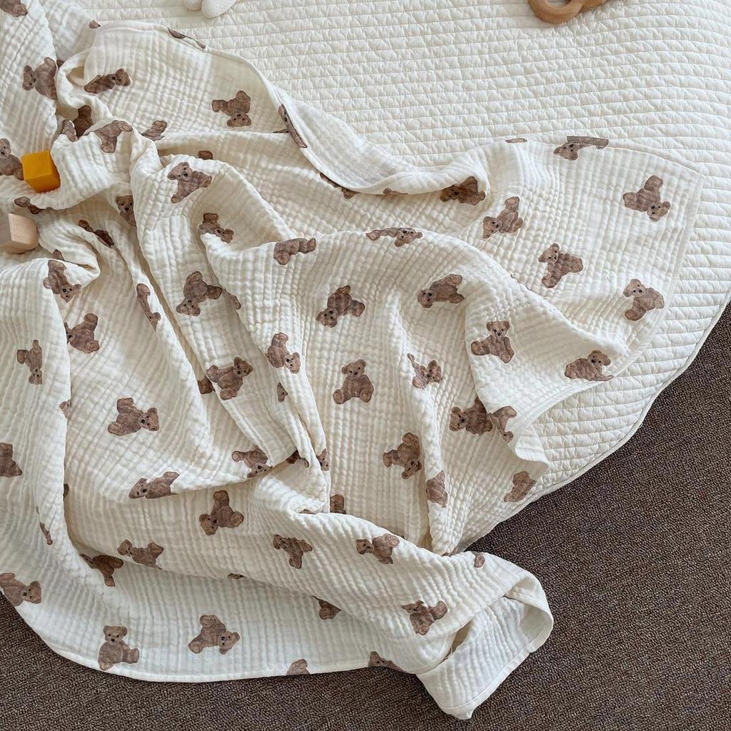 Bear Print Baby Blankets Newborn Muslin Cotton Gauze Swaddle Wrap Bedding Infant Girls Boys Sleeping Blanket Babies Accessories
