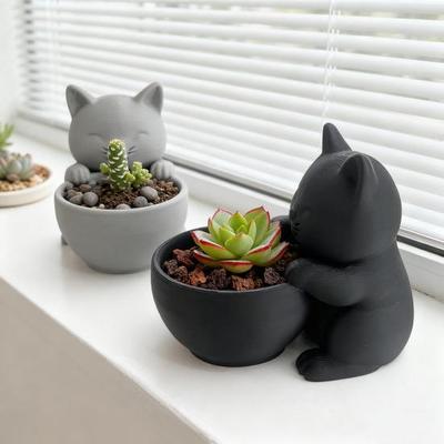 Cute Cat Ceramic Planter for Succulents - Perfect Home Desktop Decoration for Cat Lovers