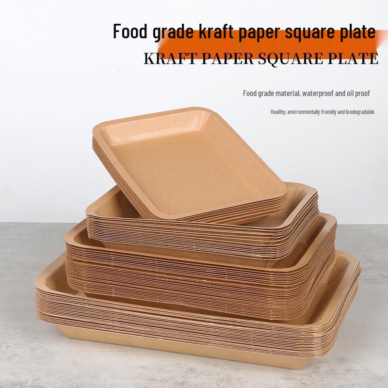 Thickened Kraft Paper Lunch Box: Disposable Square Snack & Barbecue Tray