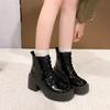 Lace-up Soft Leather Short Boots 2025 Autumn and Winter New Height Increase Small Man Shows Height Thick Heel Temperament Solid Color Thick-soled Mar