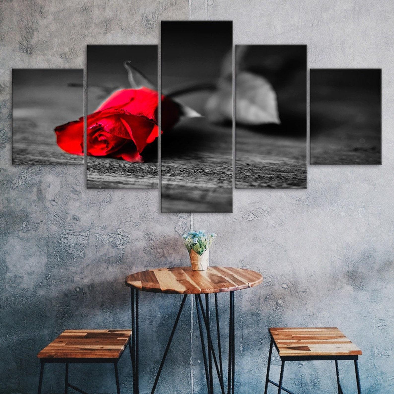 

Red Rose Flower Scene 5 Piece Five Panel Wall Canvas Print Modern Art Poster Picture Home Decor Gift For Him For Her 20X35 20X45 20X55CM