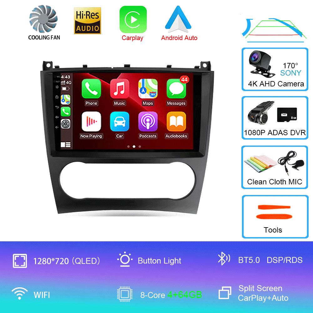 Radio auto Android 14 Carplay pentru Benz W203 W209 C180 C200 C220 C230 2004 - 2011, navigație GPS, player multimedia, wifi + 4G BT Auto