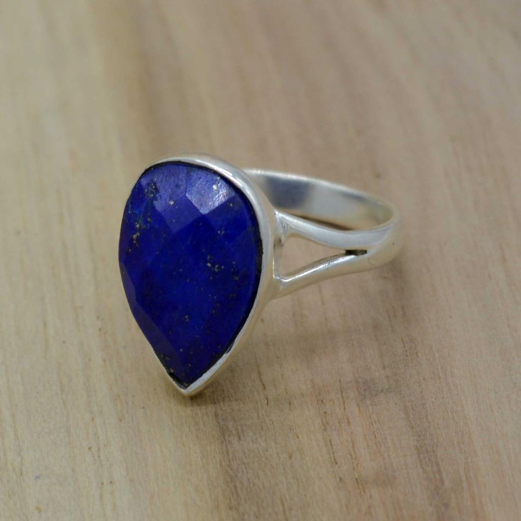 Lapis Lazuli 925 Sterling Silver Ring, Lapis Pear Gemstone Handmade Ring Jewelry, Statement Faceted Stone Ring