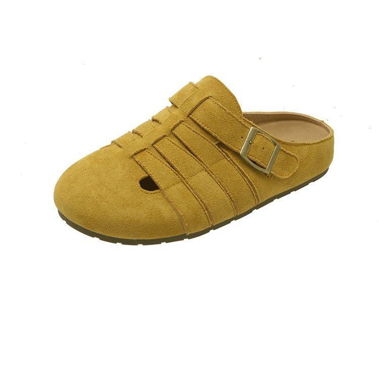 Breathable hollow soft bottom Boken baotou half slippers women's outer wear pig cage 2025 spring new retro ugly Boken tide