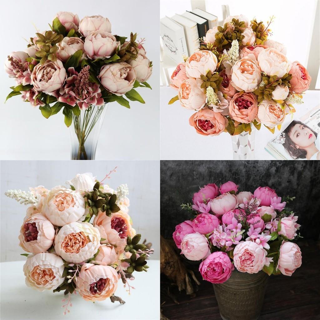 8 Heads Artificial Silk Peony Bouquet For Realistic Wedding Decor**
