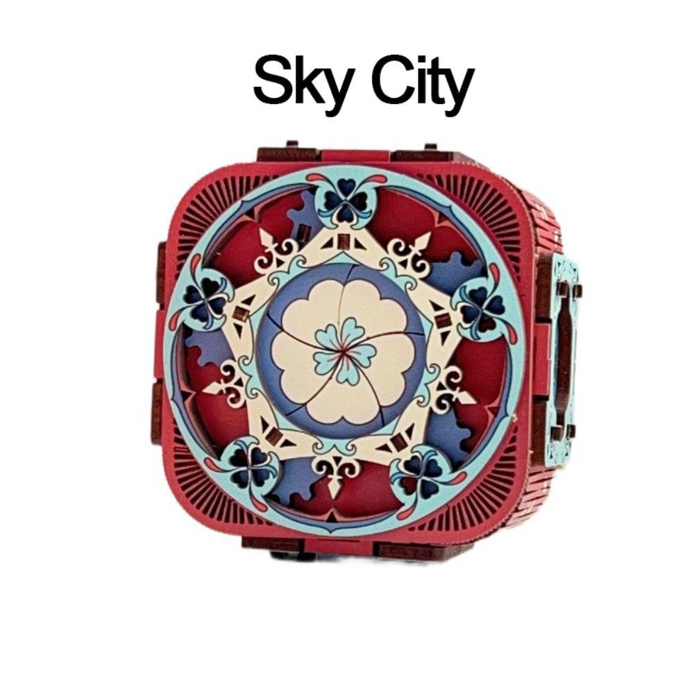 City of Sky Music Box Wood Puzzles Model Kit Assembly Ring Box  Wedding Ring Box