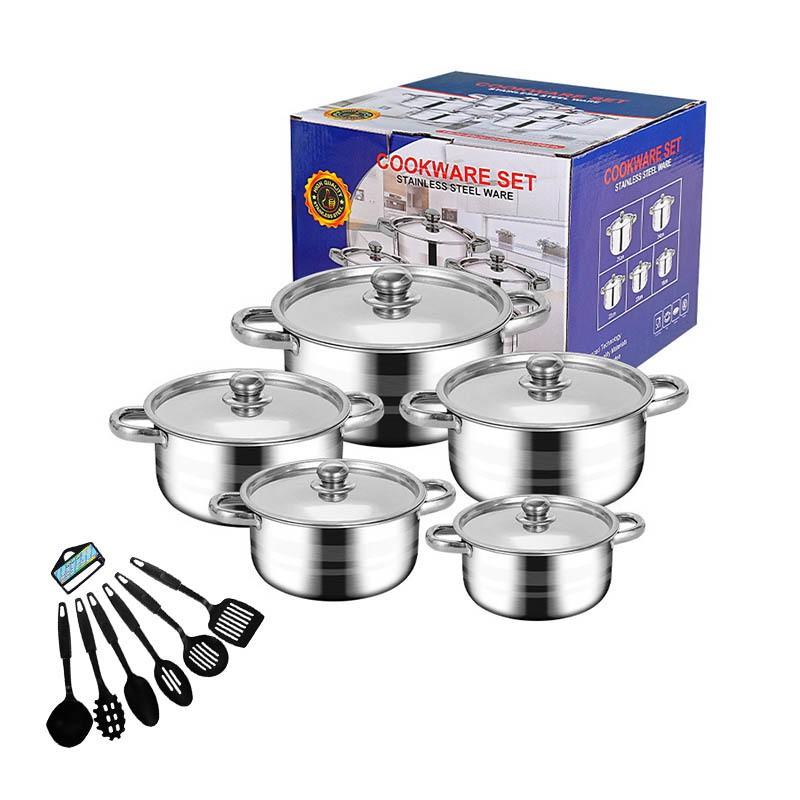 Stainless Steel Cookware Set 10-Piece Gold Handle Soup Pot Kit With Lids Modern Kitchenware Gas Electric Induction