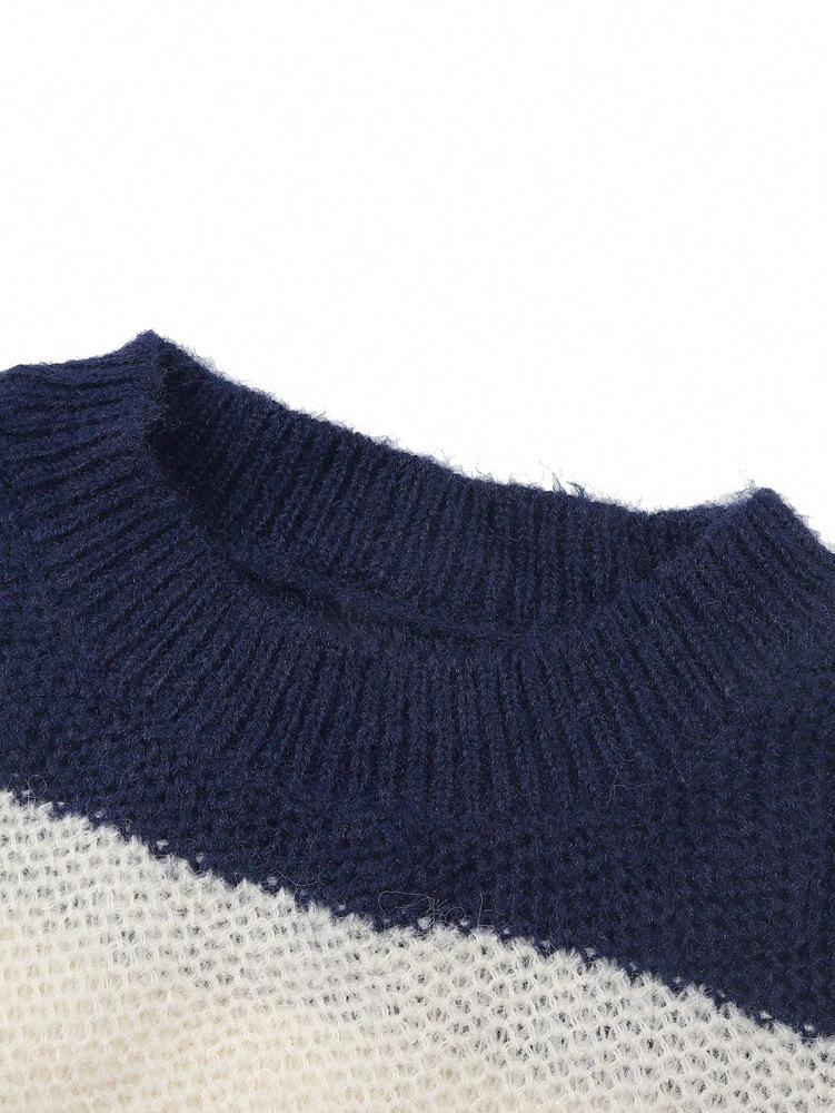 2025 Retro Color Block Striped Knit Top - Casual, Loose, Versatile, Autumn/Winter