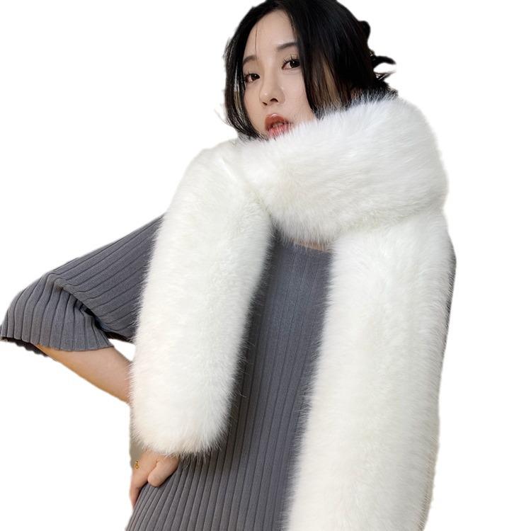 Damen Winter Kunstfell Extra Langer Schal mit Fuchsfellkragen - Plüschig Warmer Schal/Snood