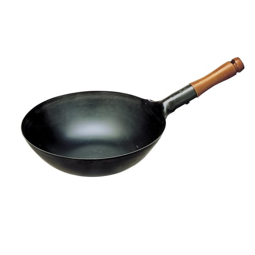 Shimamoto Seisakusho Ajiichitetsu Iron Peking Pot with Wooden Handle, 30cm, KS06-Z3090
