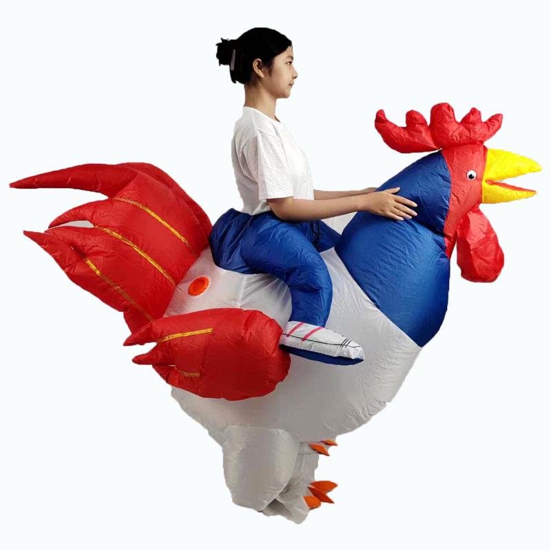 Inflatable Big White Chicken Costume with Colorful Wings for Adult Parties and Performances