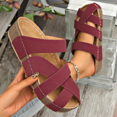 Women Slippers Summer Broad Band Crossover Sandals Slip-On Platform Open Toe Shoes Casual Flat Slippers Big Size Slides Women