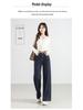 2025 Trendy Women's Wide-Leg Dark Blue Jeans - Spring Straight-Leg Drape Pants