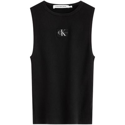 Classic Embroidered Laisel Blend Sleeveless Knit Top Women Tops Space-Black J223616