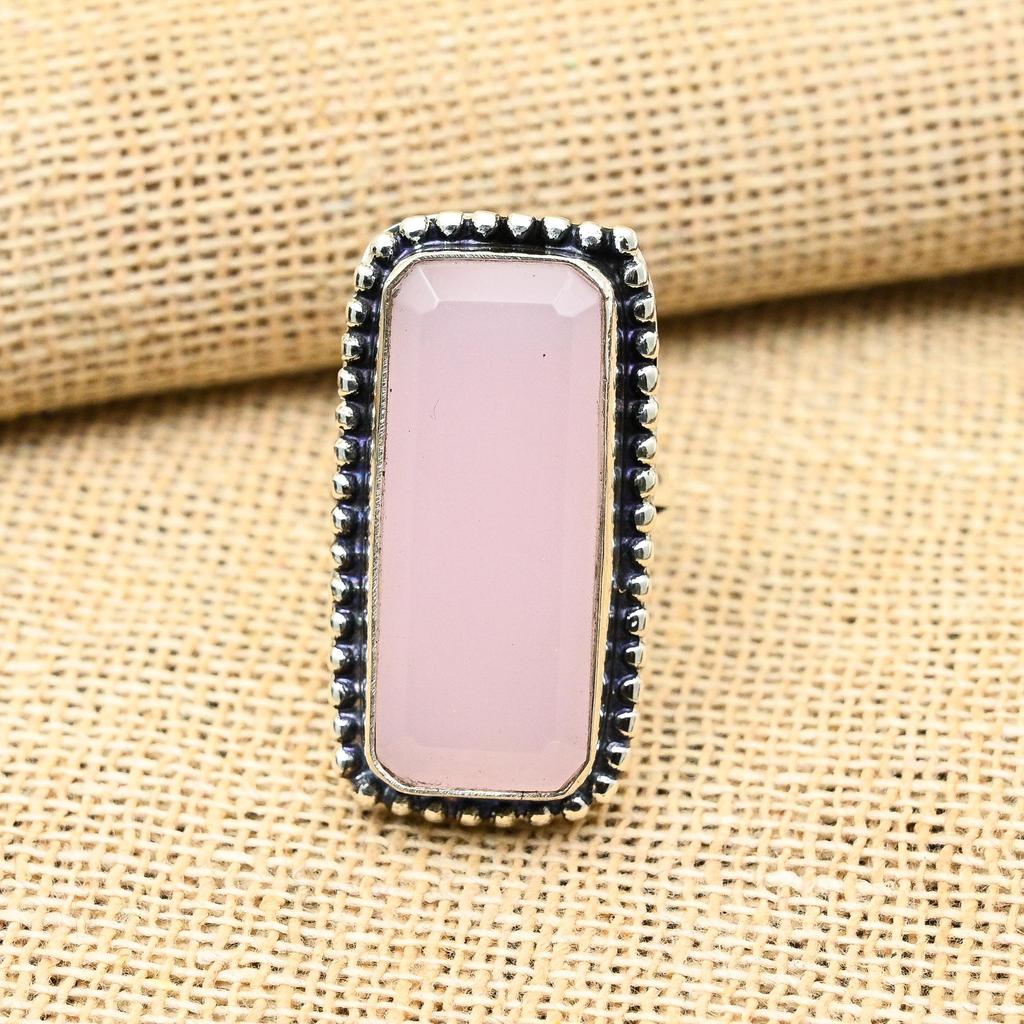 Appealing Pink Chalcedony Gemstone 925 Sterling Silver Handmade Lovely Jewelry Ring For Women