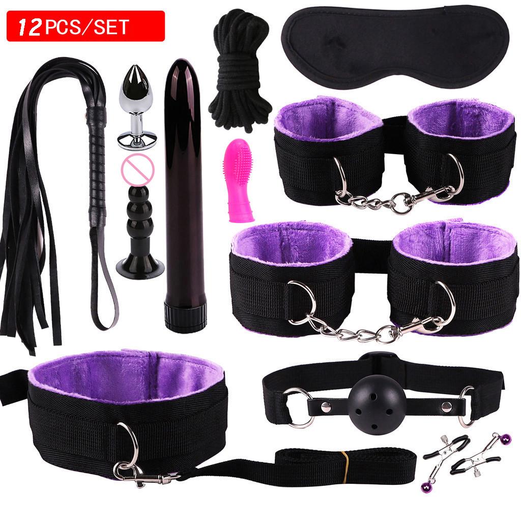 Plush Suit Whip Mask Handcuffs Vibrator Bundled Binding Sexy Toy Set SM Game Kit