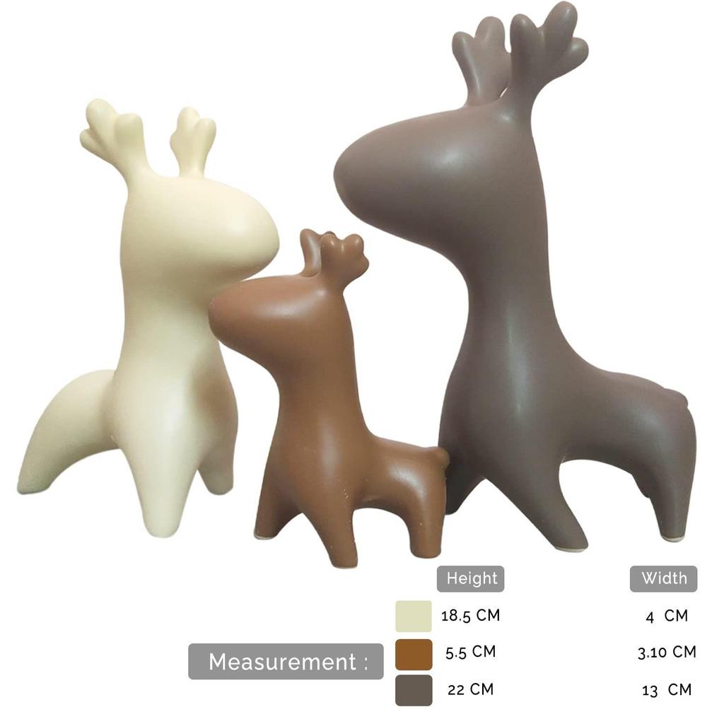 Home Décor Elk Family Matte Finish Ceramic Figurines - (Set of 3, Matte Brown)