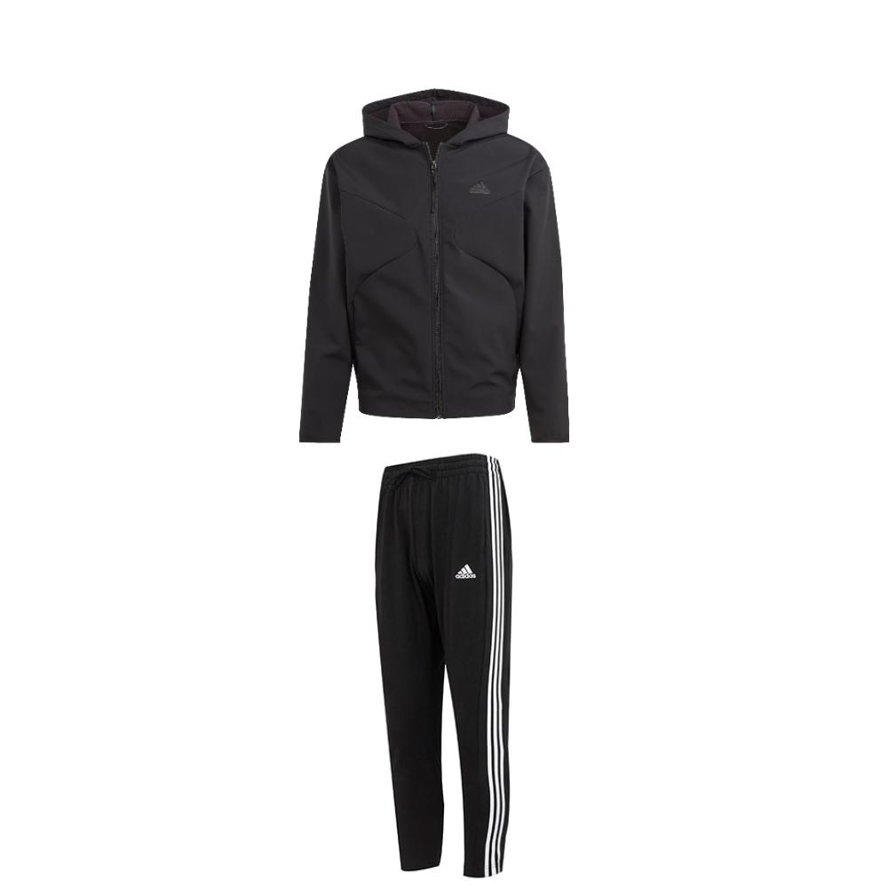 

Adidas Windbreaker Zip-Up Hooded Woven Jacket Breathable Durable Knitted Long Pants Casual Sports Suit Men suit Black IJ6092+IC0044 2XL