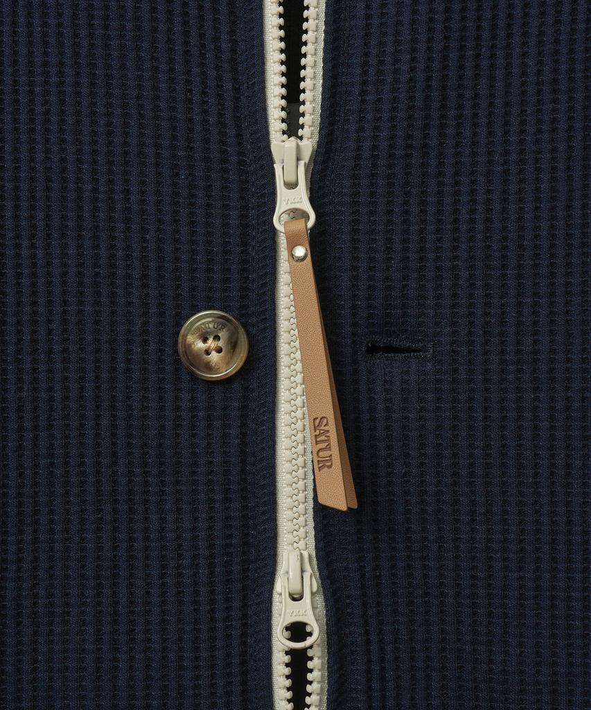 Satur Lawton Waffle Collar Track Zip-Up Jacket Navy