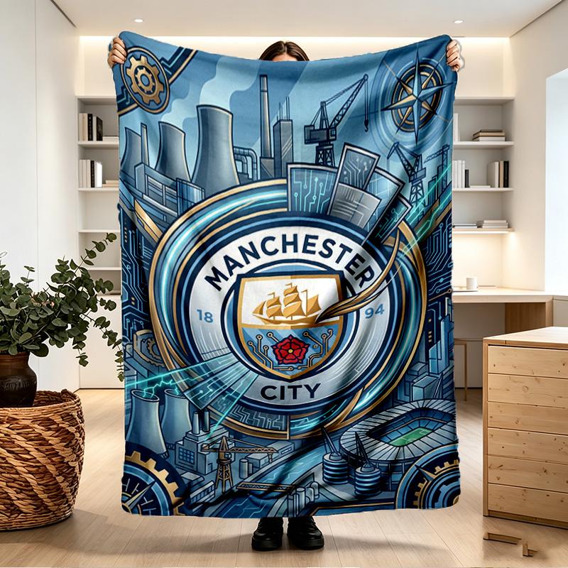 Koc z nadrukiem Manchester City FC - Miękki i wygodny, do sypialni, na podróż, na sofę, dekoracja domu - Prezent urodzinowy, świąteczny dla przyjaciela