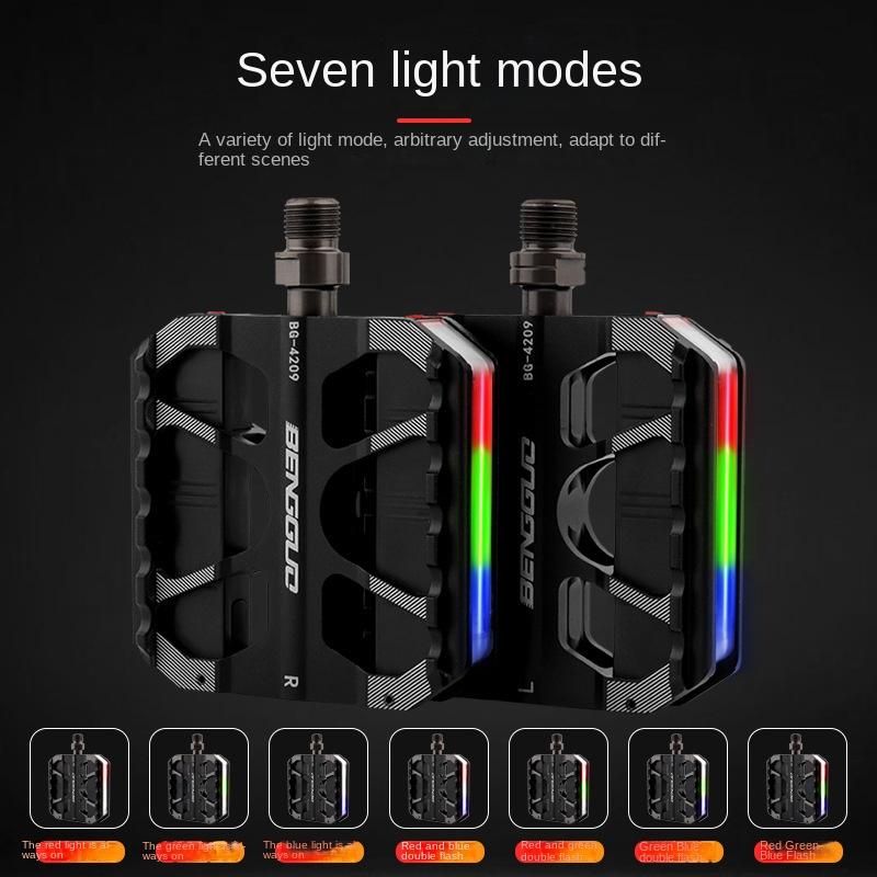 MEROCA Aluminum Alloy MTB Pedal 3 Bearings Rainbow Road Folding Bike Pedal with Colored Light and CR-Mo Spindle Light Warning