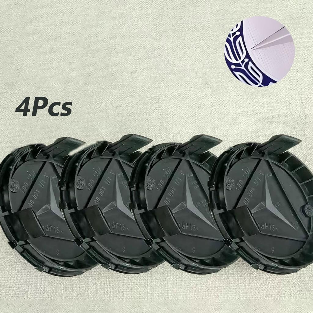 4pcs Is Suitable for Mercedes-Benz Hub Cover Label 75MM Mercedes-Benz Wheat Ear Hub Center Cover Silver Black Plastic Tire Cover Label.