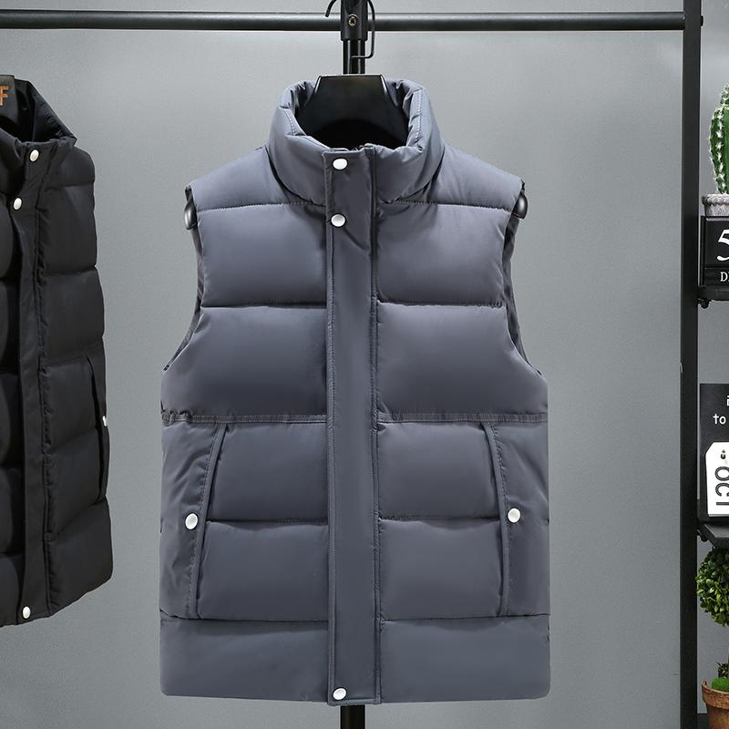 Men's Padded Vest Winter  Fashion Stand Collar Thick Warm Black Sleeveless Jackets Plus Size Korean Style Waistcoat