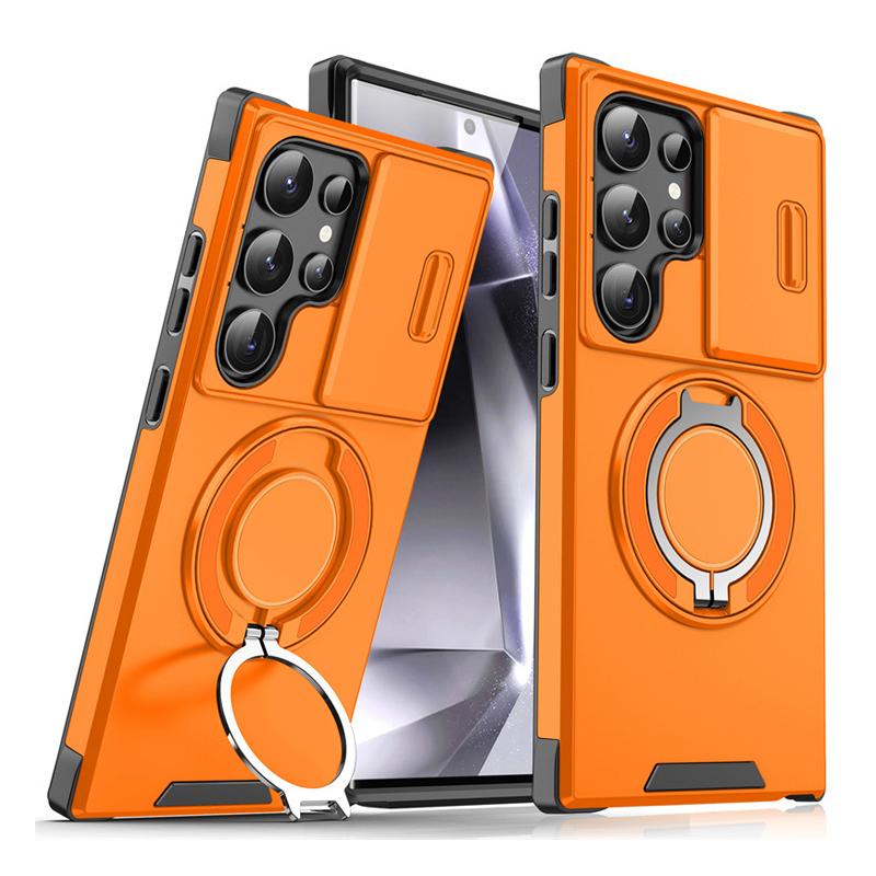 Ring Folding Magnetic Holder Dual Layer Phone Case For Samsung Galaxy S25 Edge S24 S23 Ultra FE Plus S22 S21 Slide Camera Cover