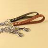 Metal Chain Dog Lead with Leather Style Handle Strong Control Leash Iron Dog Pets Supplies Collars Harnesses Chain Traction Rope