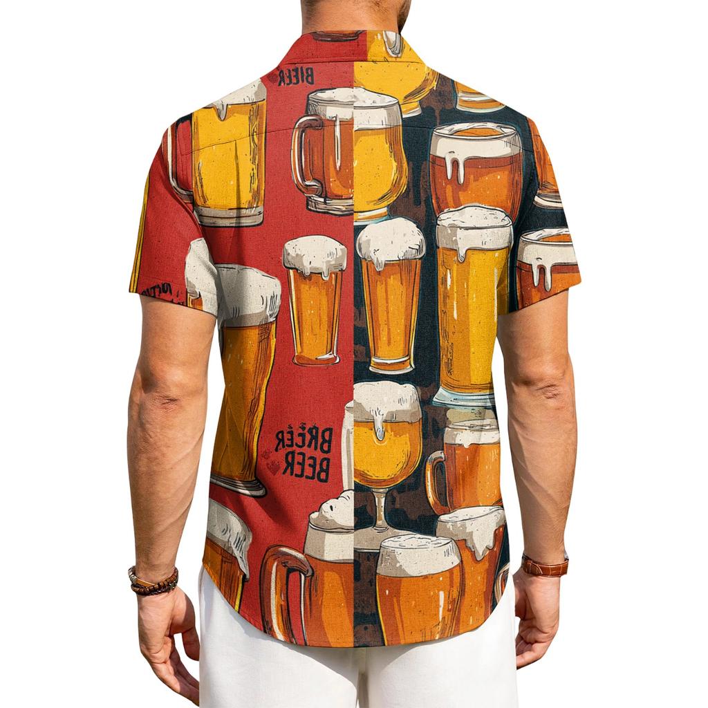 Herren Freizeit Hemd Locker Geschnitten Kurzarm Knopfleiste Bierdruck Leichtes Atmungsaktives Gewebe Sommer Oberteil