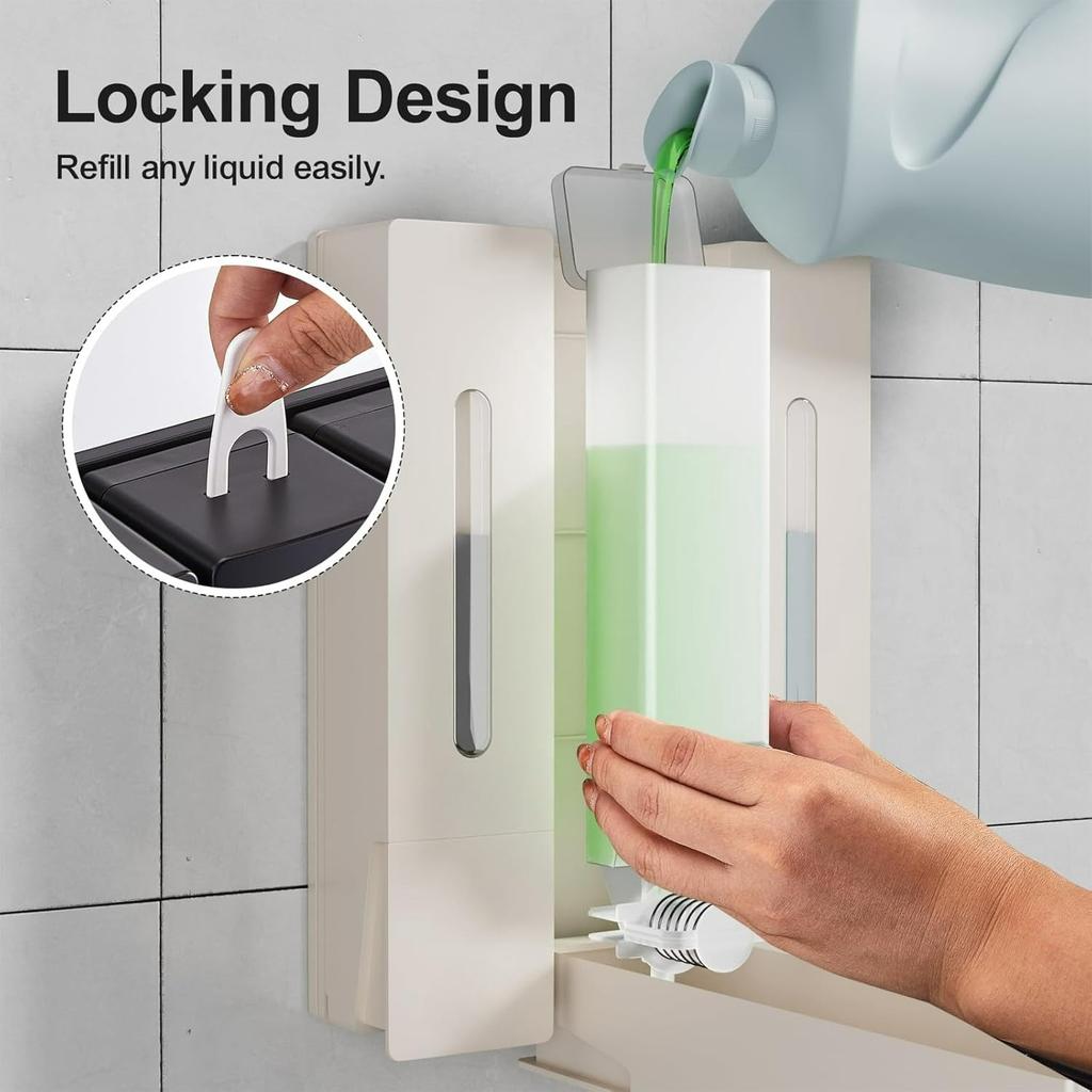 Shampoo and Conditioner Dispenser - Wall-Mounted 3-Chamber Shower Soap Dispenser, No-Drill, 1200ML Capacity, for Bathroom & Hotel