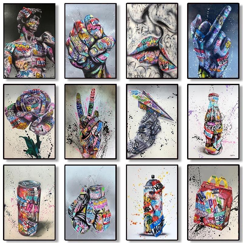 Street Graffiti Gesten Poster Leinwand Malerei Abstrakt Pop Wandgemälde für Wohnzimmer Schlafzimmer Dekoration Haus cuadros