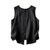 Women's Button-down Round Neck Linen Sleeveless Vest With Two-way Design