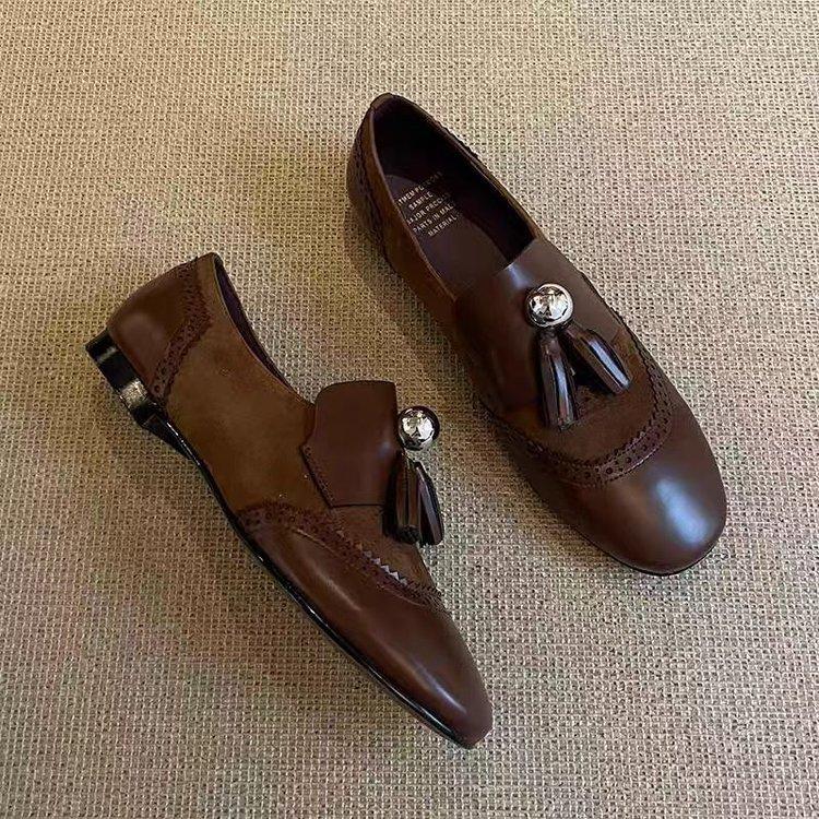 British style Brock carved tassel Mary Jane single shoes women's 2025 new retro one-pedal small leather shoes