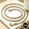 Classic Dainty Gold Color Rope Chain Necklaces for Women Men Chic Twisted Collar Waterproof Stainless Steel Link 2/3/4mm Width